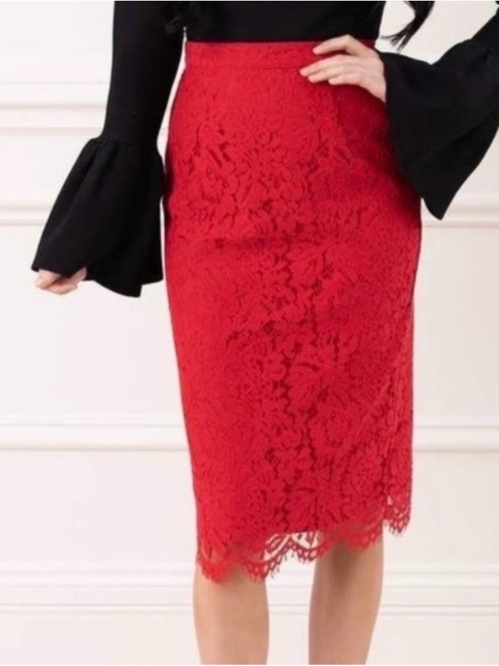 Rachel Parcell Red Lace Midi Pencil Skirt - Picture 2 of 8